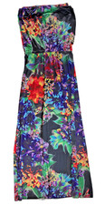 Sexy Strapless Floral Maxi Dress Elastic Waist Boho Medium Beach Date Hippie Y2K
