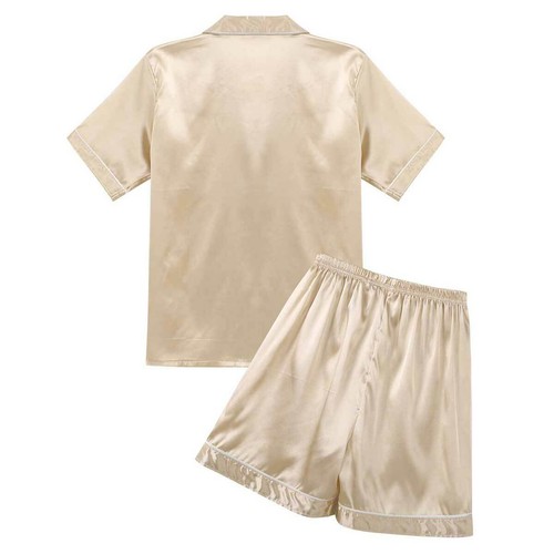 Mens Silk Satin Pajamas Set Short Sleeve Shirts Top Pants Sleepwear Underwear - Picture 25 of 66