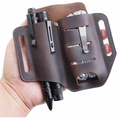 EDC Pocket Leather Sheath For Blet Knife Tool Flashlight Tactical Pen Holster - Picture 17 of 20