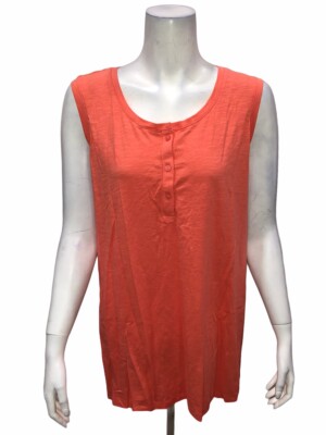 Denim & Co. Essentials Sleeveless Textured Knit Henley Top Coral Rose 1X Size 