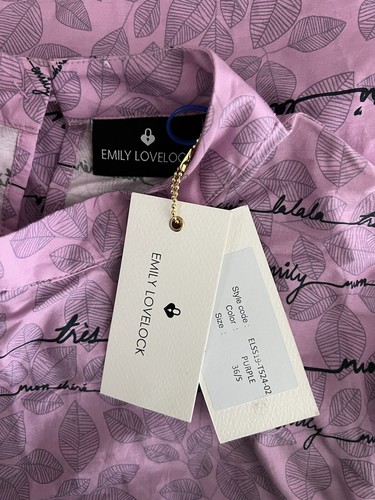 New Emily Lovelock 36 US Size Small Shirt Top Pink Black Bow Logo Long Sleeve V4 - Picture 6 of 6