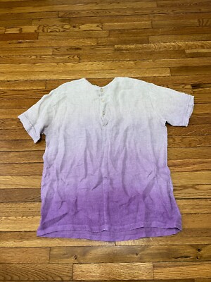 UMBERTO GINOCCHIETTI Linen Blouse Ombre Purple Euro Size 52 (us plus size 20)