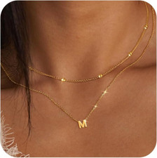 14K Gold/Silver Initial Necklace, Women's Dainty A-Z Letter Choker Jewelry Gift