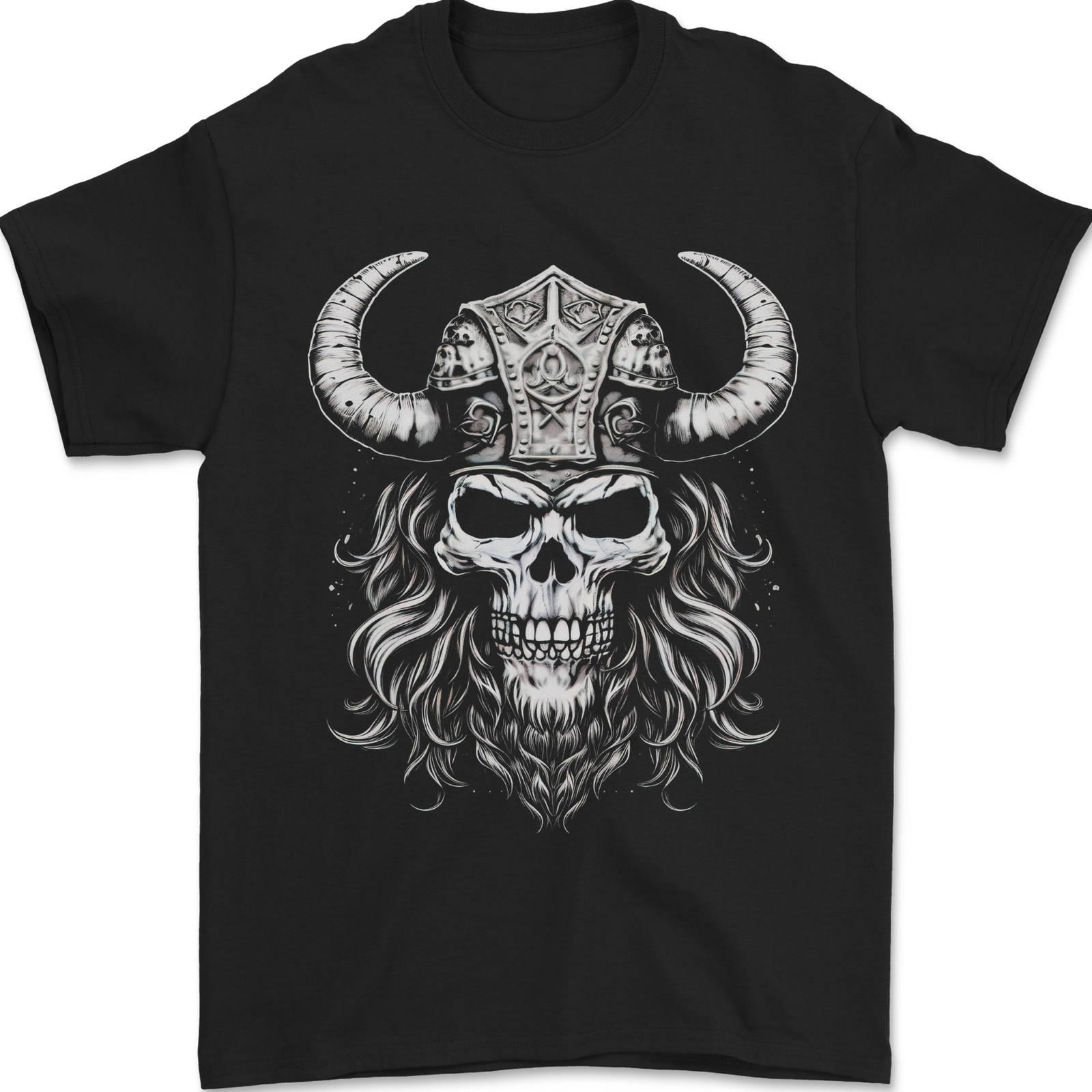 Viking Warrior Skull Helmet With Horns Mens T-Shirt 100% Cotton