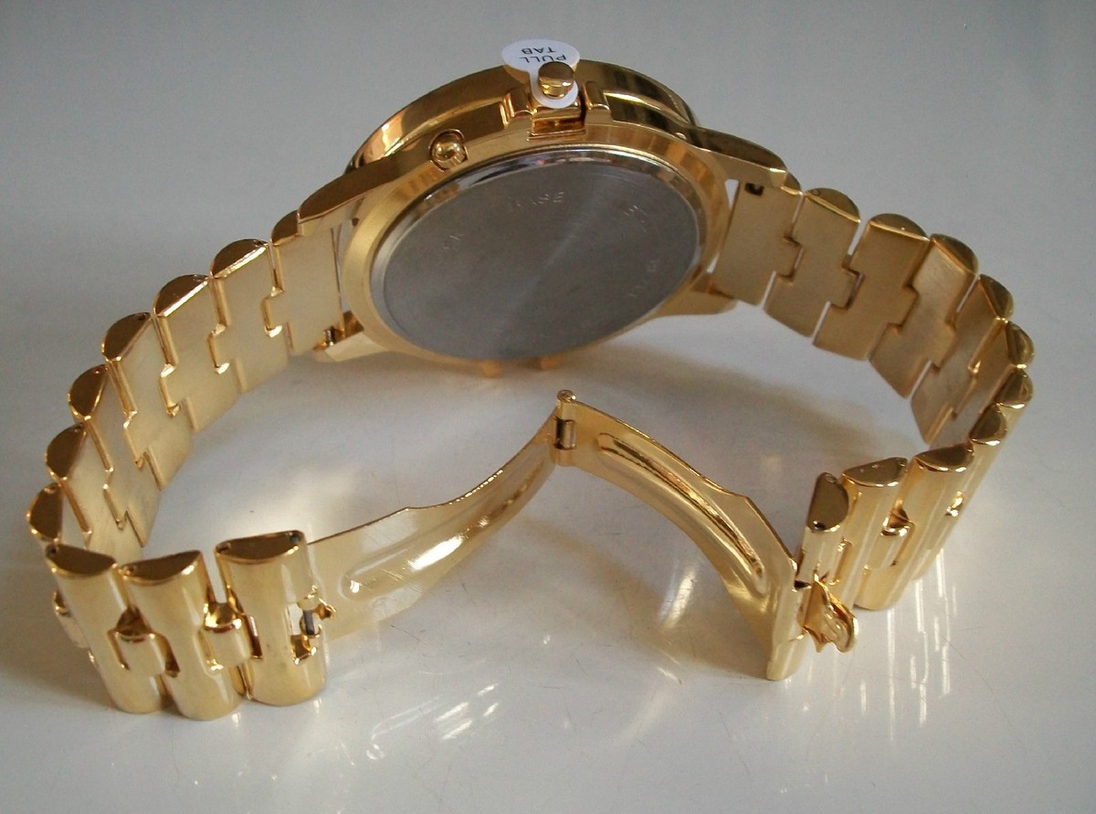 Mens Gold Hip Hop Watch Upgraded Japan Quartz 30m Waterproof Casual Watch Gold 1.5 Inch Bracelet