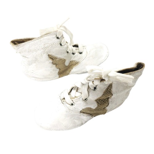 Poll-Parrot 1900s Antique Childs WHITE Leather Side Button Shoes