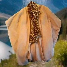 Jenny Buchanan Poncho Wrap Faux Fur Leopard Print One Size Beige Tan