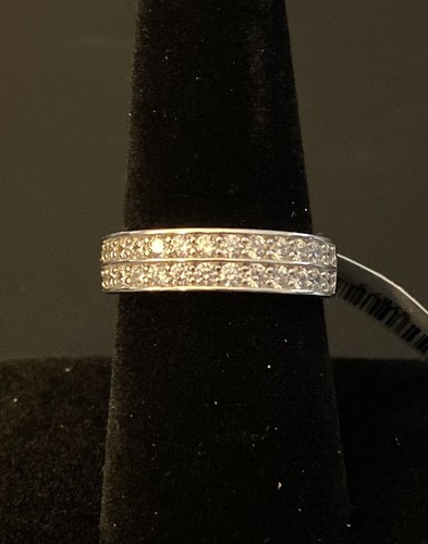 STERLING SILVER 925 2 ROW ROUND CZ WEDDING/ANNIVERSARY BAND SIZE 7 - Picture 4 of 5
