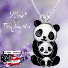 GIANT PANDA MOM & CUTE NEWBORN BABY NECKLACE Zoo China Bear Jewelry LOVE Gift'