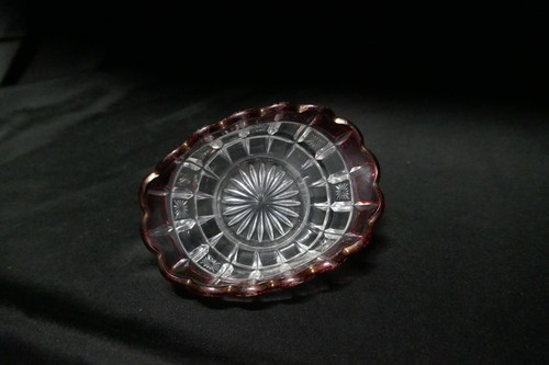 Tarentum Glass Waffle & Star Small Oval Bowl Clear Ruby Stain 5"x 3 1/2" ca 1910 - Picture 2 of 4