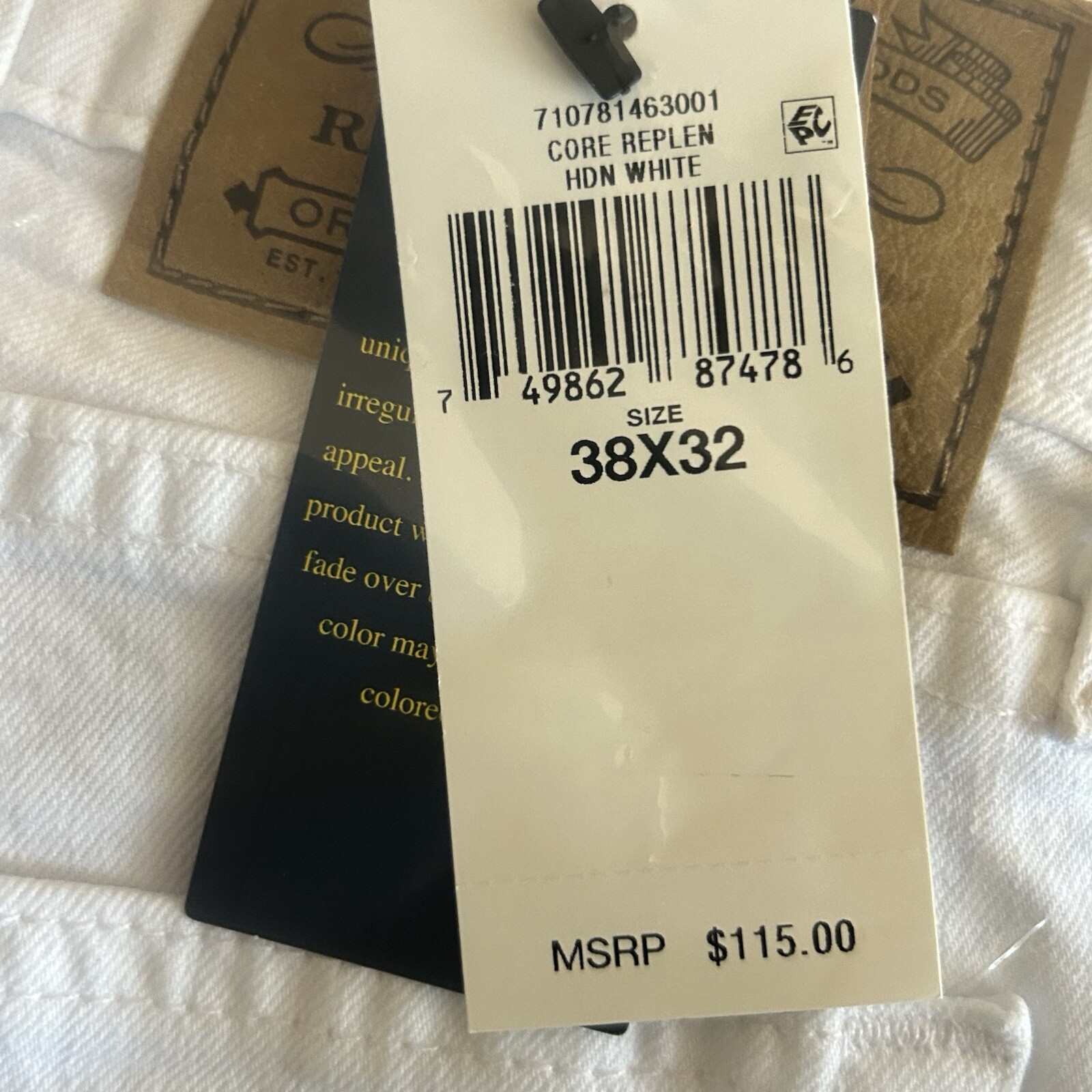 Polo Ralph Lauren Jeans Mens 38X32 Hampton Relaxed Straight White Denim