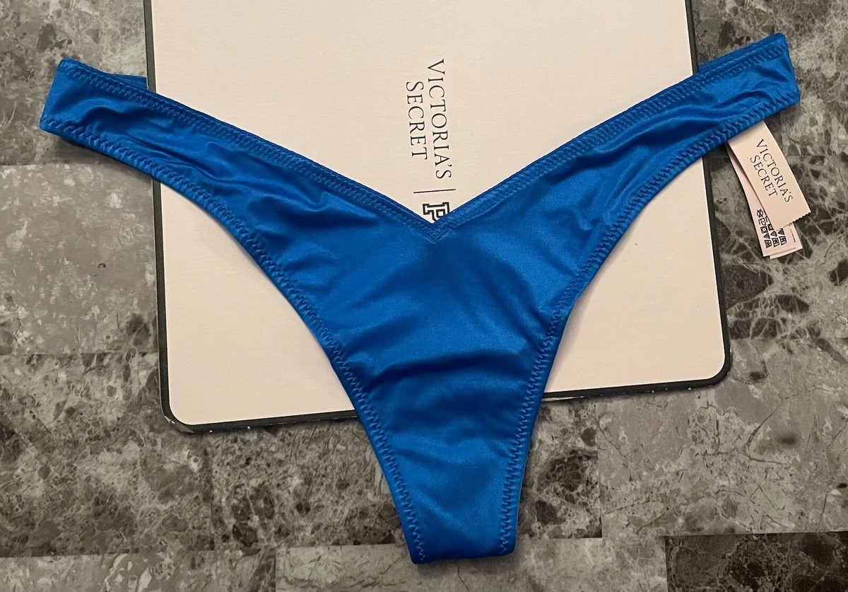 NWT VICTORIA'S SECRET BLUE SATIN SMOOTH STRAPPY BACK HIGH LEG