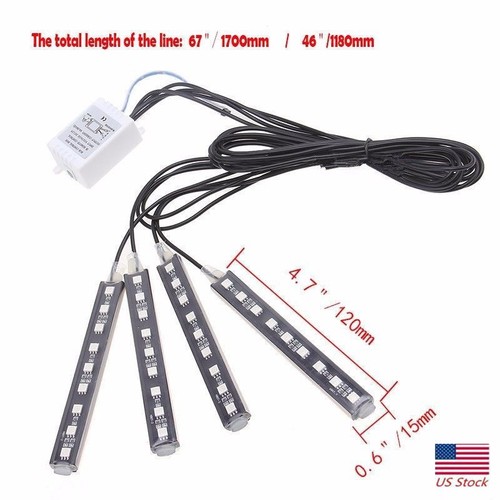 Car LED Strip Lights 4pcs LED DC 12V Multi-color Car Interior Light Kit - Picture 3 of 12