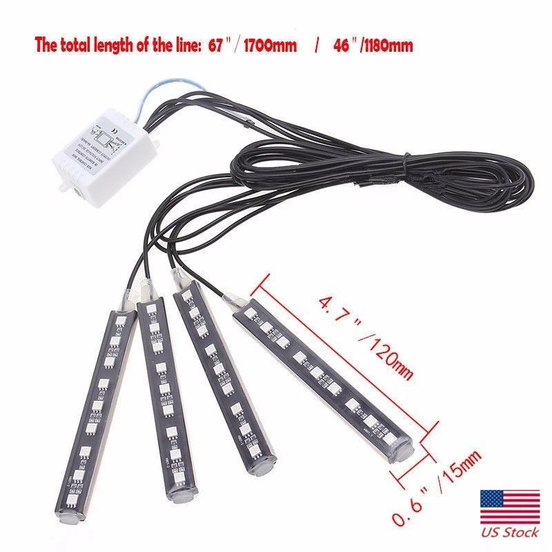 Car LED Strip Lights 4pcs LED DC 12V Multi-color Car Interior Light Kit - Image 3 of 4