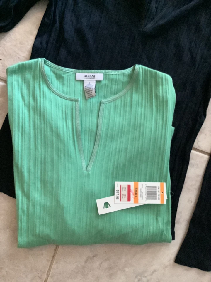 2 Alfani sz S сна PJ верхний футболка черный зеленый длинным рукавом V шеи тот же стиль - Изображение 2 из 3