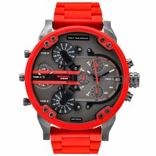 Diesel DZ7370 Mr Daddy 2.0 Chronograph Red Silicone Stainless Steel Watch 57mm