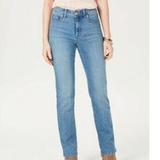 Style Co Womens Tummy Control Straight-Leg Jean Zipper-Up Dark Wash Blue 8 Short