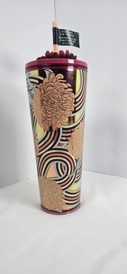 Starbucks collectible 24 oz iridescent tumbler featuring a colorful floral NWT