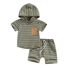 Toddler Baby Boy Summer Outfit Short Sleeve Hooded Stripes Top Casual Shorts ...