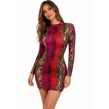 SHEIN Keyhole Back Drawstring Colorful Snake Print Mini Stretch Dress Women's M