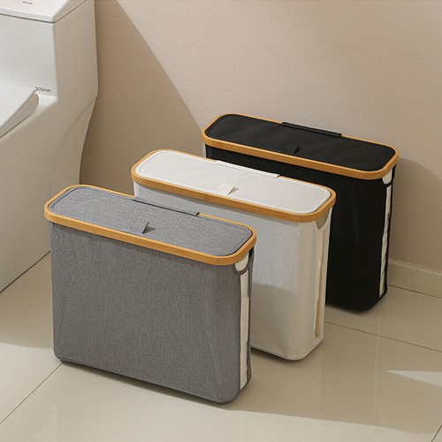 Bamboo OxfordCloth Toilet Paper Roll Storage Basket StorageBox Bathroom Organize - Picture 6 of 14