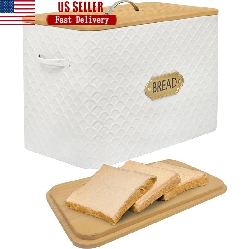 Large Eco-Friendly Bread Box W/ Wooden Lid Kitchen Storage Organization New