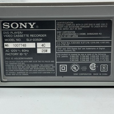 Sony SLV-D350P DVD VCR Combo 4 Head HiFi VHS Player Tested Read