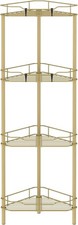 Floor Standing Corner Shower Caddy Organizer Shelf with Hooks, 4 Tier Gold