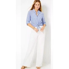 NWT LILLY PULITZER Deri Linen Palazzo Pants Size XL Resort White
