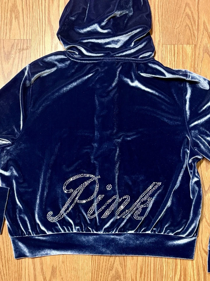 Victoria's Secret PINK VELOUR SHINE BLING LOGO FULL-ZIP CROP HOODIE XL - Image 2 of 4