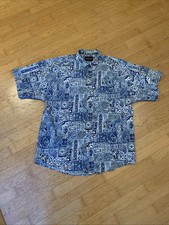 Vtg 80's Men's Abstract Geometric Print Cotton Short Sleeve Button Up Shirt, LMa