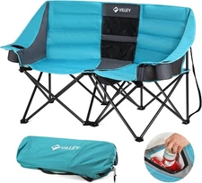 VILLEY Double Camping Chair w/Cooler Bag for Camp Lawn Picnic Sports Heavy Duty