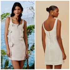Farm Rio Off White Floral Applique 3D Linen Mini Dress Sleeveless Large