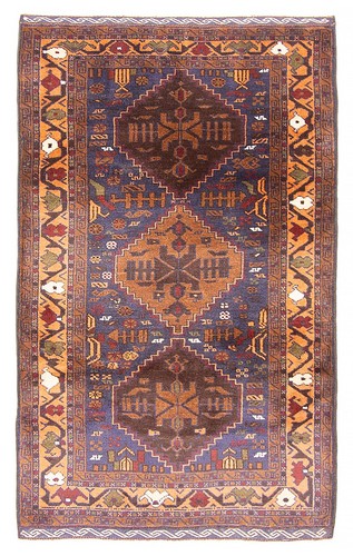 Vintage Hand-Knotted Area Rug 3'0" x 4'11" Traditional Wool Carpet