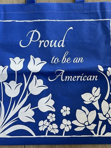 Bolso de Mano de Compras Proud To Be An American Reutilizable Azul Blanco Flores Peso Ligero - Imagen 2 de 4