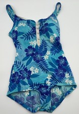 Maxine Of Hollywood Shades Of Blue Floral Vintage One Piece SwimSuit