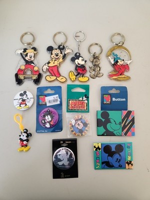Disney  - Vintage Mickey Mouse Pin And Key Chain Lot
