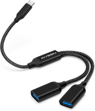 USB C Male to 2 USB Female Splitter Cable Adapter, Dual USB-A Port Hub for Data