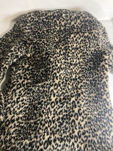DKNY JEANS Faux Fur Leopard Coat Swing Print Party Coat Womens Small - Picture 14 of 14