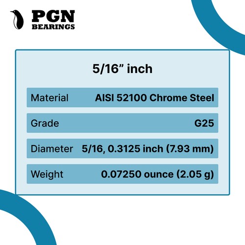 (50) 5/16" Inch Chrome Steel Bearing Balls (G25 Precision - AISI 52100) - Picture 3 of 9