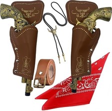 7Pc's Cowboy Costume Set for Adults  Teens   2 Toy Prop with Dual Holsters, Bel