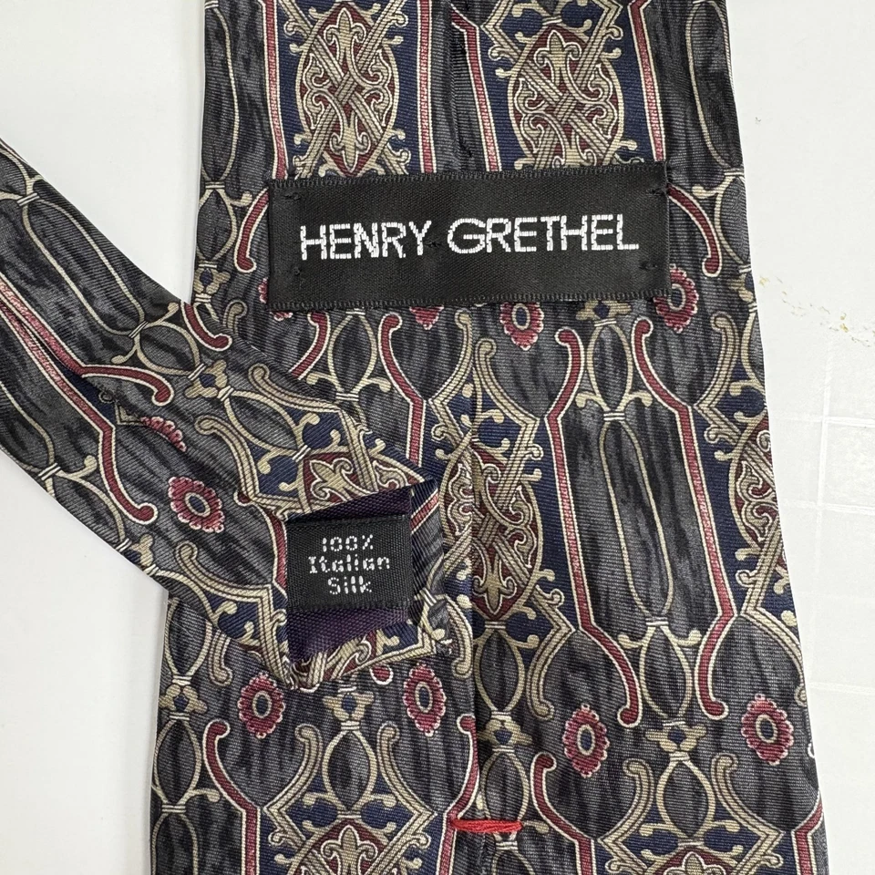 Corbata Henry Grethel para hombre multicolor 100 % seda italiana abstracta vintage años 90 Foto 4 de 4