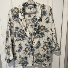 Vintage Joanna Floral Linen Blend Oversized Single Button blazer made in USA xlg