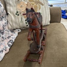 Vintage Hand Carved Wooden Rocking Horse. Roughly 13 x13 x4