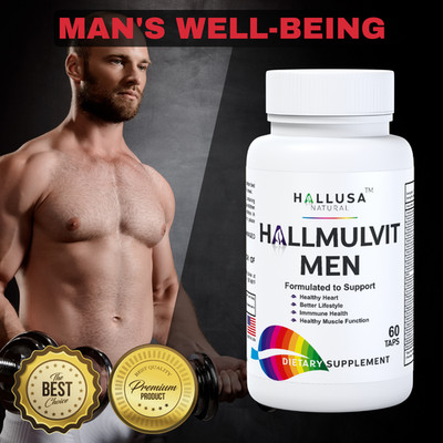 Hallusa Natural Multivitamins for Men, 60 Caps, Plus Biotin, Calcium, Folic Acid