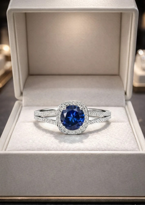 #ad 2.50 Ct Natural Sapphire And Diamond Ring 14k White Gold Size 8 $300.16
