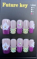 Handmade Press On Nails Square Size Large 2.5 Length. 10 Nails  Adhesive Tab