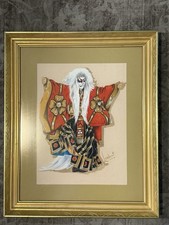 Japanese Kabuki Watercolor/Gouache Framed Artwork 19x23 In Lambert Studios