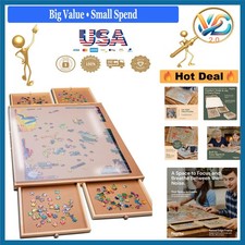Wooden 1000 Piece Puzzle Board with Drawers and Cover Indoor Game Night
