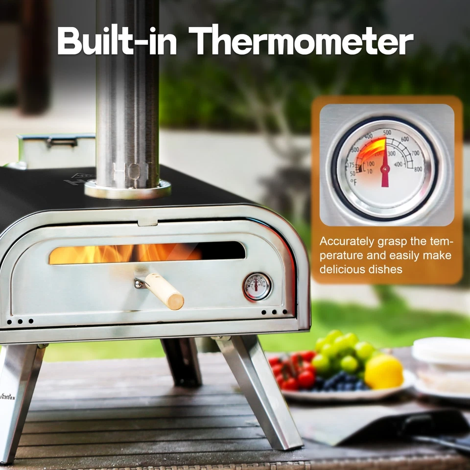 BIGHORN Grand Four à Pizza en acier inoxydable16'', Granulés + Portable, noir - Photo 4/4